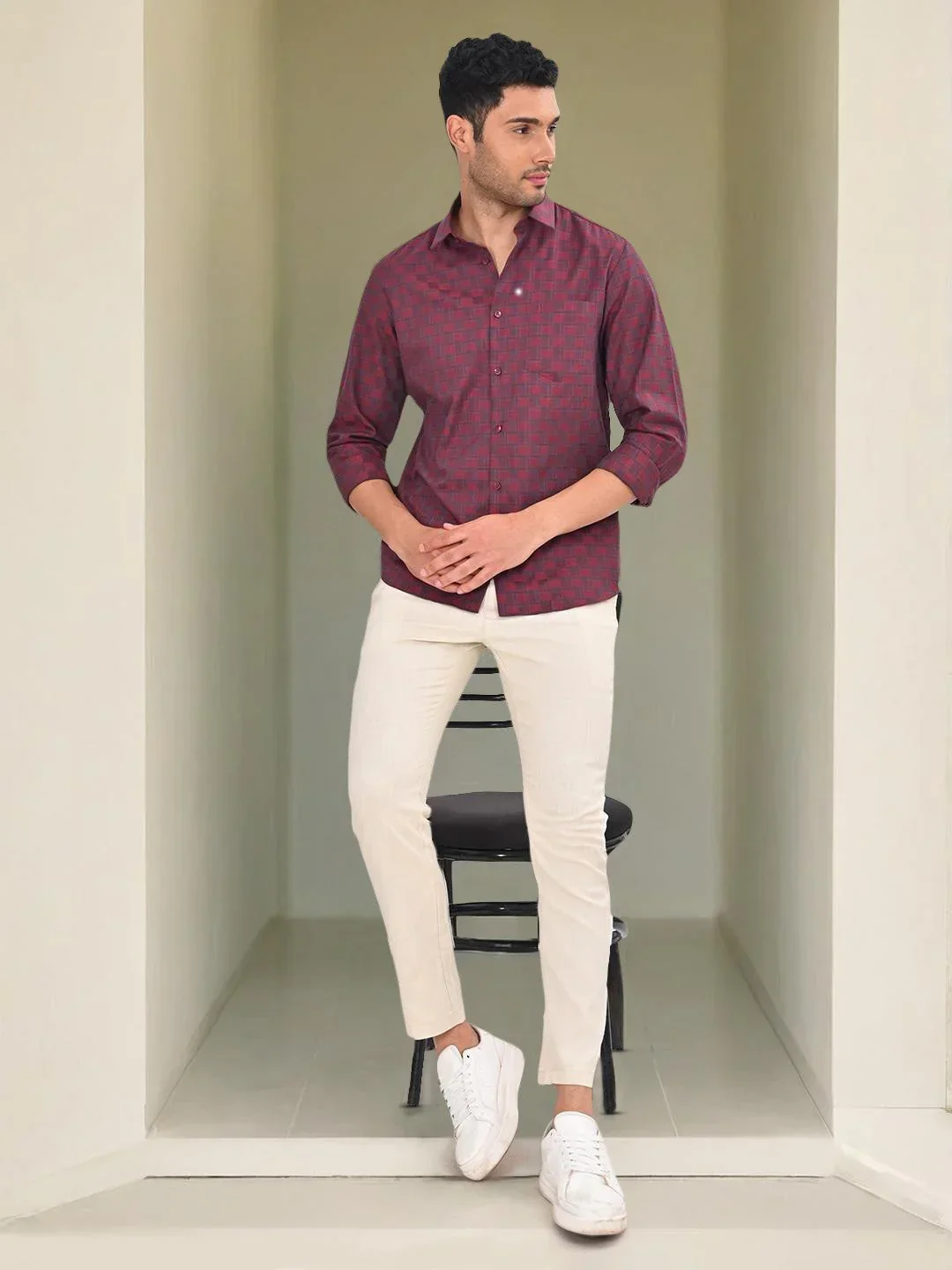 Men's Check Full Sleeves Cotton Blend Shirt