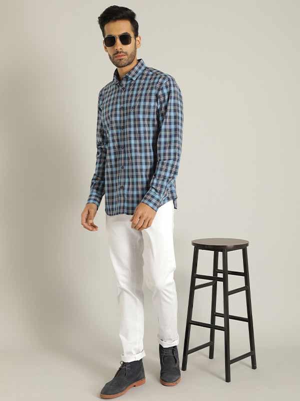 Men's Check Full Sleeves Cotton Blend Shirt - Image 4