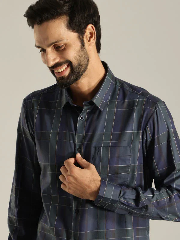 Men's Check Full Sleeves Cotton Blend Shirt - Image 5