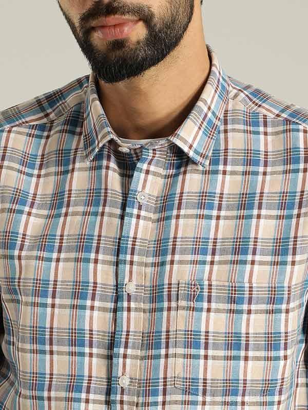 Men's Check Full Sleeves Linen Blend Shirt - Image 3