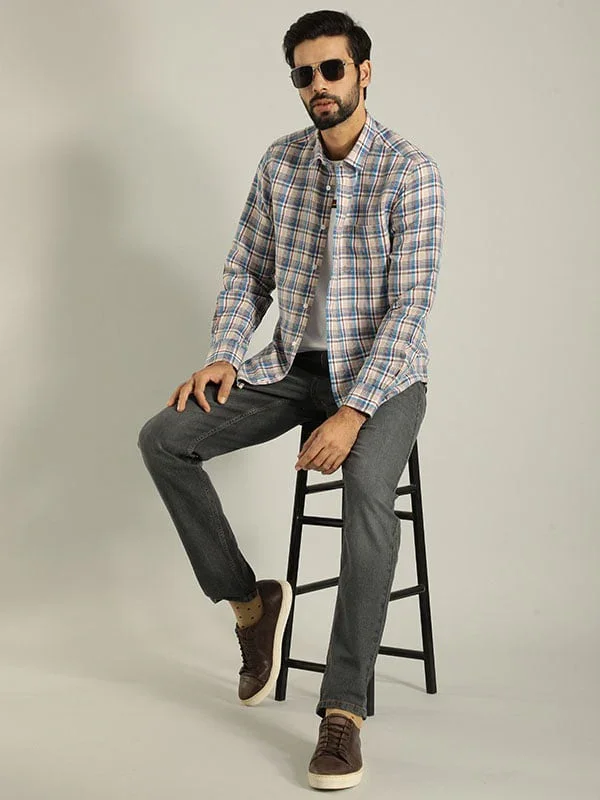 Men's Check Full Sleeves Linen Blend Shirt - Image 4