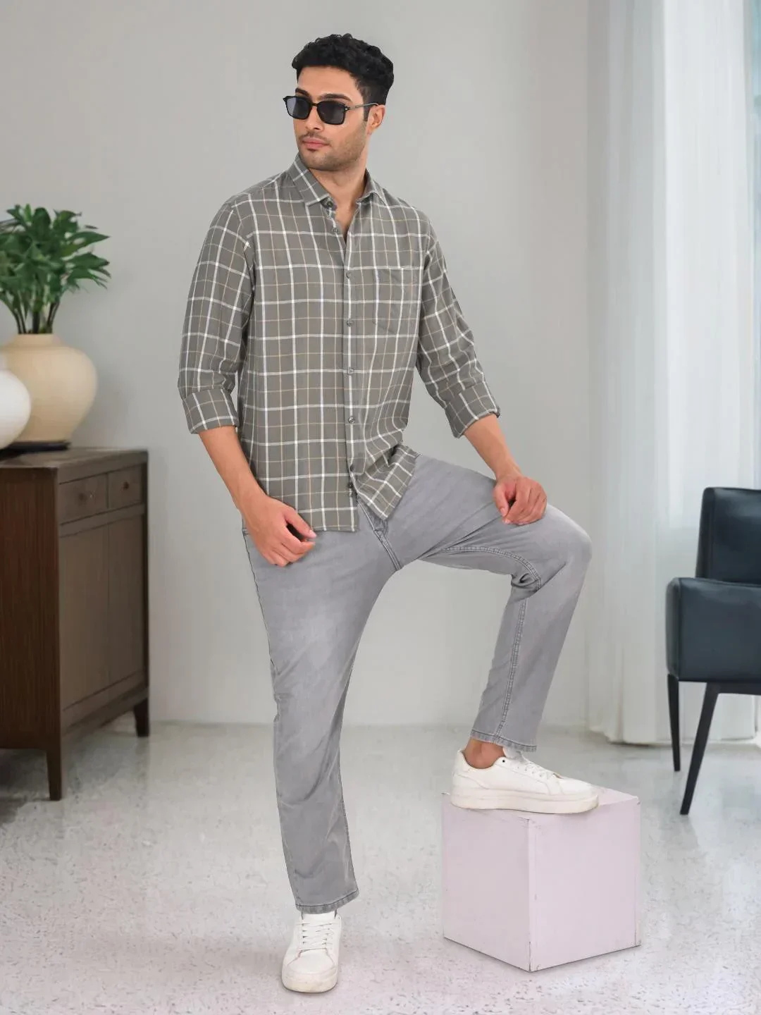 Men's Check Full Sleeves Linen Blend Shirt - Image 5