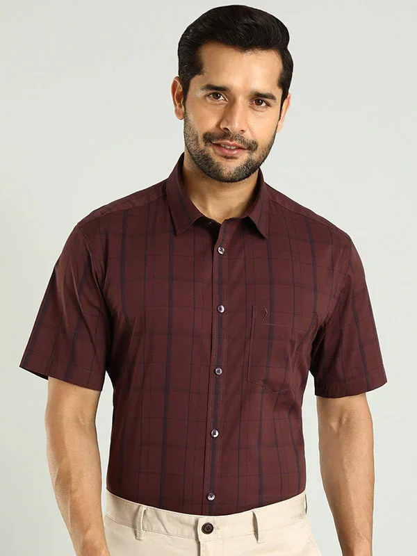Men's Check Half Sleeves Cotton Blend Shirt - Image 2