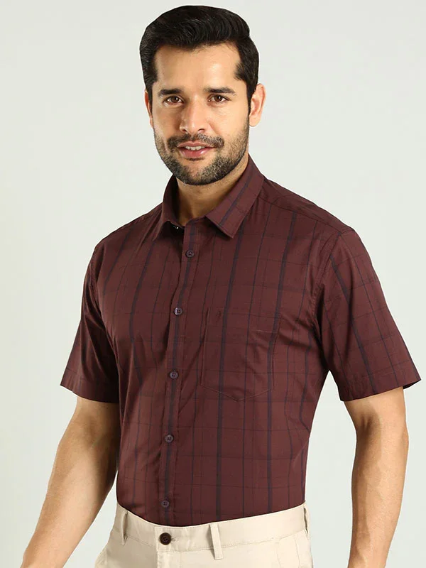 Men's Check Half Sleeves Cotton Blend Shirt - Image 3
