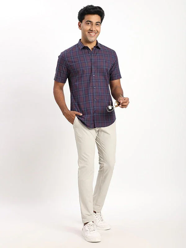 Men's Check Half Sleeves Cotton Blend Shirt - Image 5