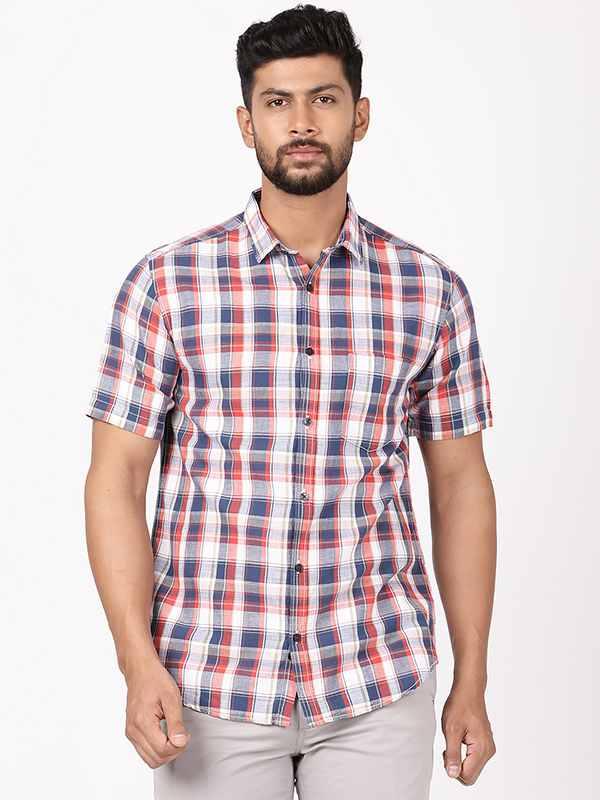 Men's Check Half Sleeves Cotton Blend Shirt