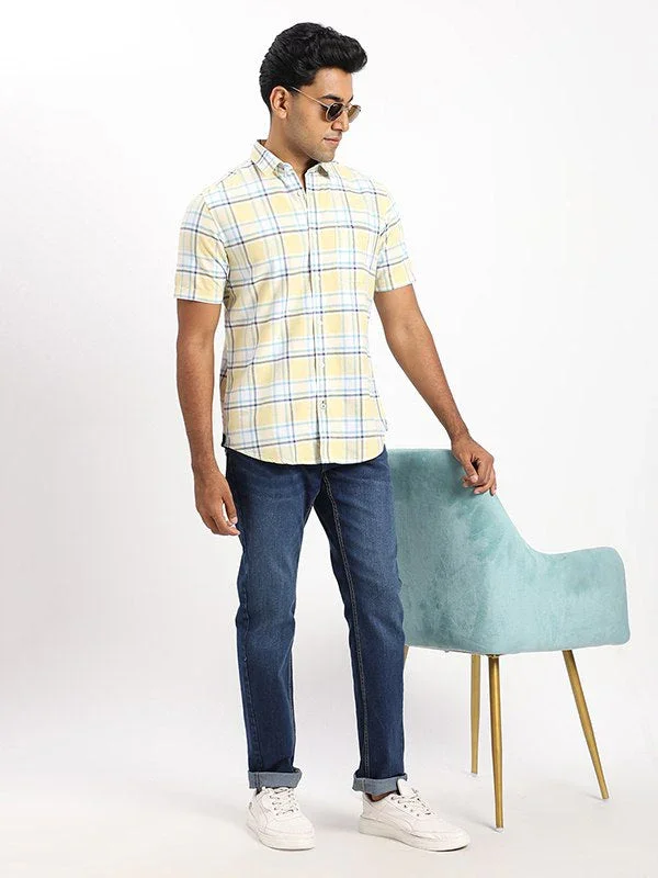 Men's Check Half Sleeves Cotton Blend Shirt - Image 5
