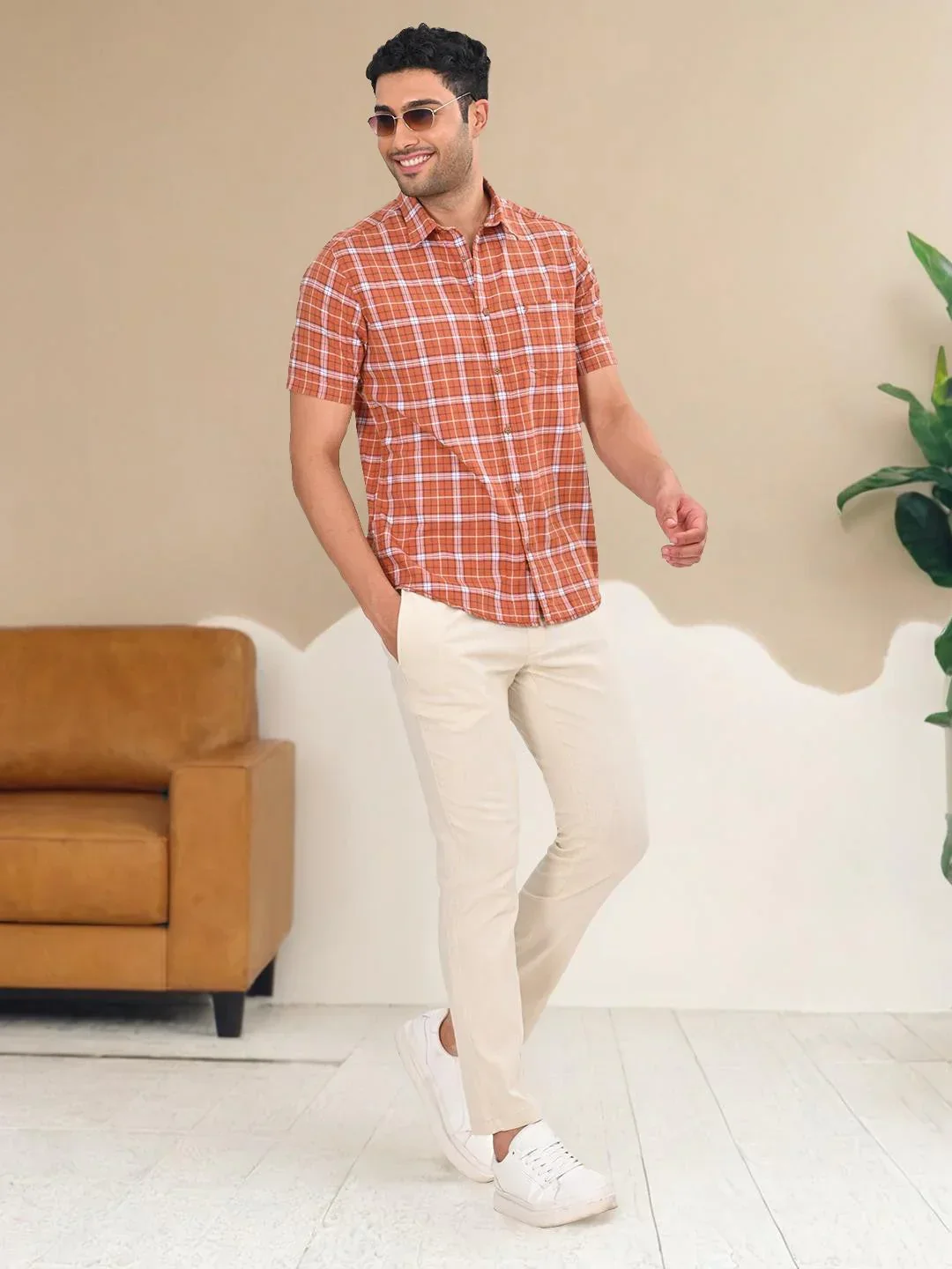 Men's Check Half Sleeves Cotton Shirt - Image 5
