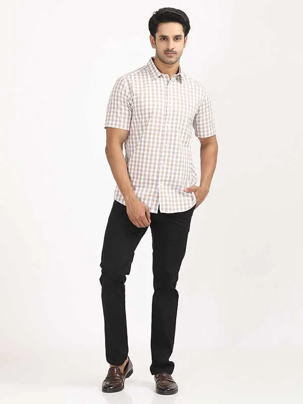 Men's Check Half Sleeves Cotton Shirt - Image 3