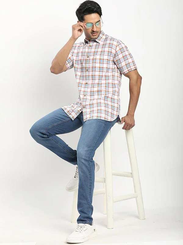 Men's Check Half Sleeves Cotton Shirt - Image 9