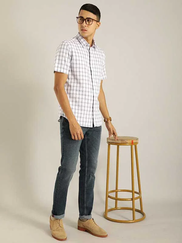 Men's Check Half Sleeves Cotton Shirt - Image 4