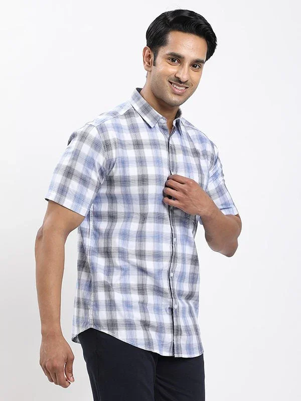 Men's Check Half Sleeves Cotton Shirt - Image 7