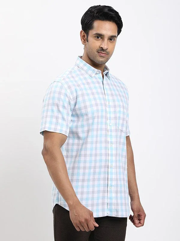 Men's Check Half Sleeves Cotton Shirt - Image 2