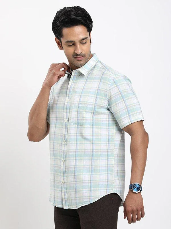 Men's Check Half Sleeves Cotton Shirt - Image 7