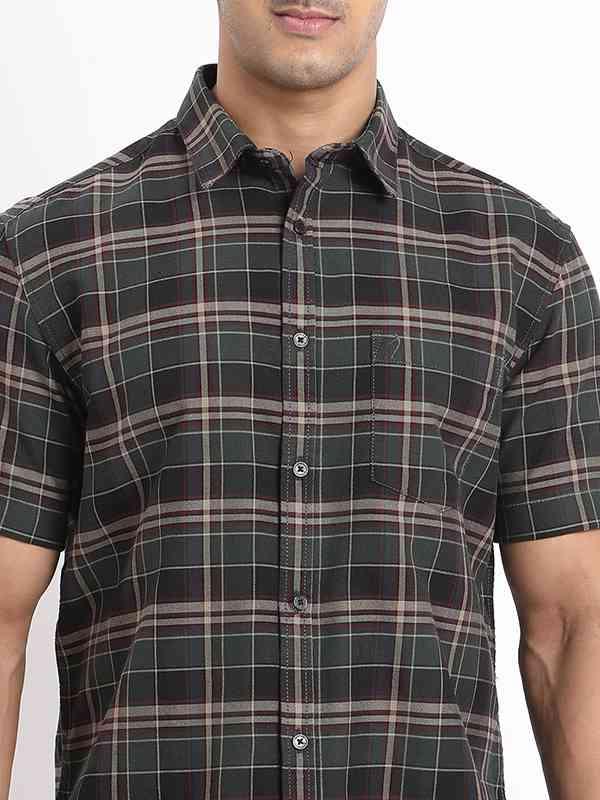 Men's Check Half Sleeves Cotton Shirt - Image 3