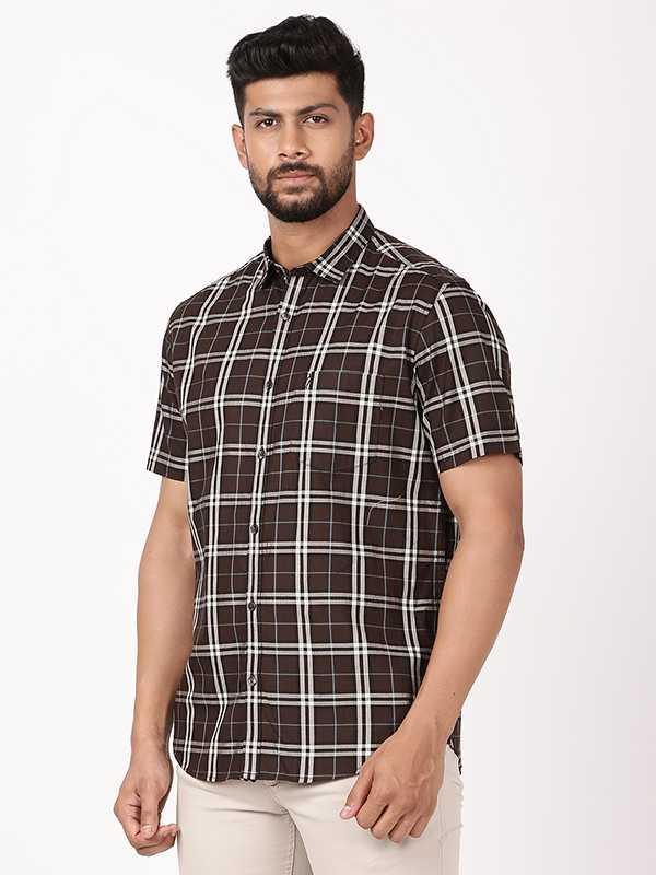 Men's Check Half Sleeves Cotton Stretch Shirt