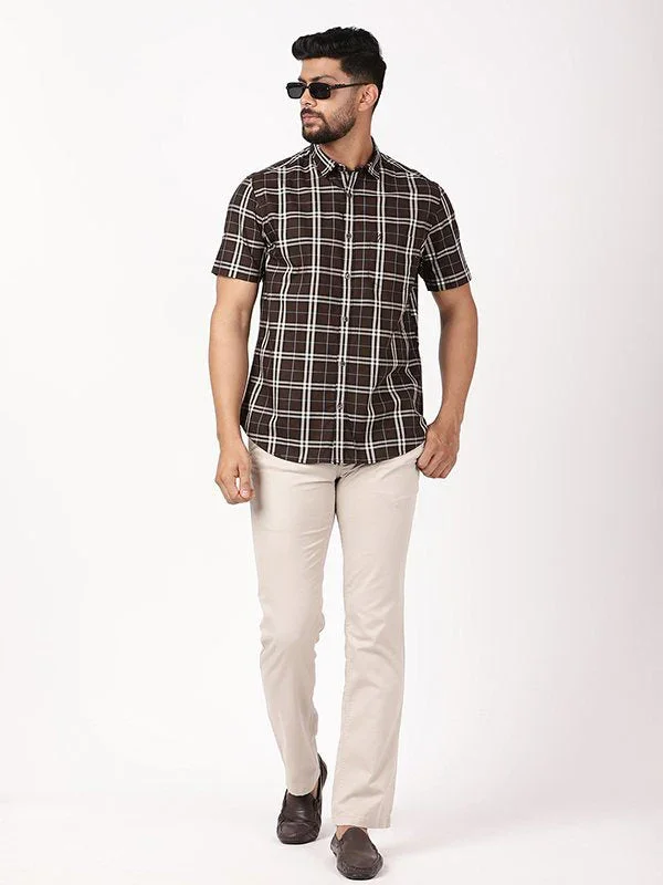 Men's Check Half Sleeves Cotton Stretch Shirt - Image 5
