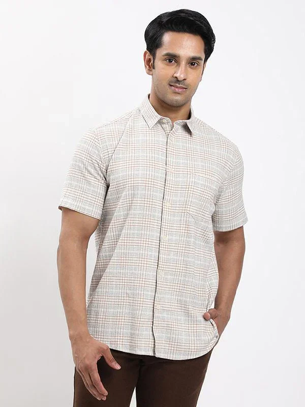 Men's Check Half Sleeves Cotton Stretch Shirt
