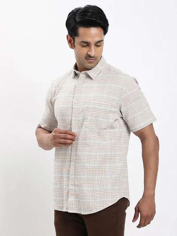 Men's Check Half Sleeves Cotton Stretch Shirt - Image 2