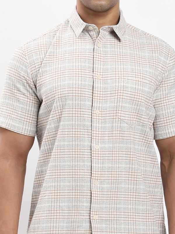 Men's Check Half Sleeves Cotton Stretch Shirt - Image 3