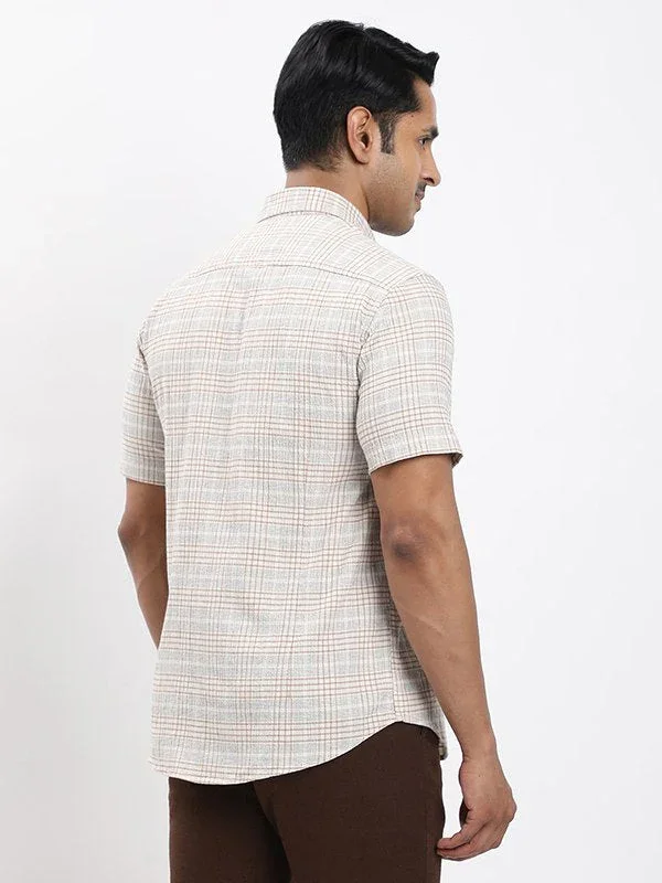 Men's Check Half Sleeves Cotton Stretch Shirt - Image 4