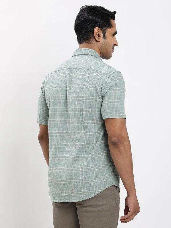 Men's Check Half Sleeves Cotton Stretch Shirt - Image 9