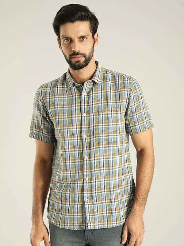 Men's Check Half Sleeves Linen Blend Shirt - Image 5