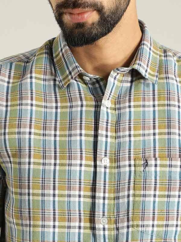 Men's Check Half Sleeves Linen Blend Shirt - Image 7