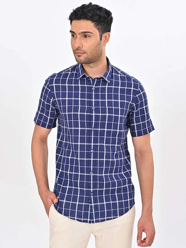 Men's Check Half Sleeves Linen Blend Shirt - Image 2