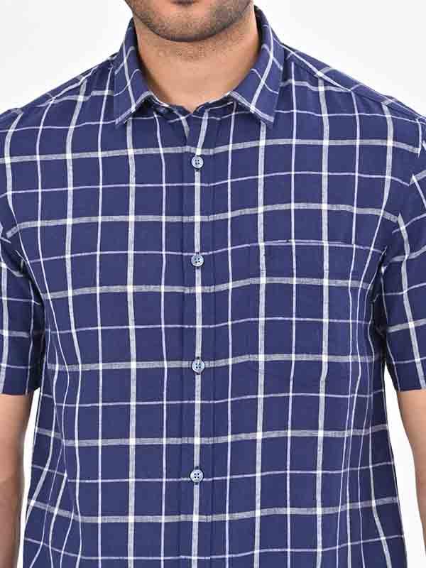 Men's Check Half Sleeves Linen Blend Shirt - Image 3