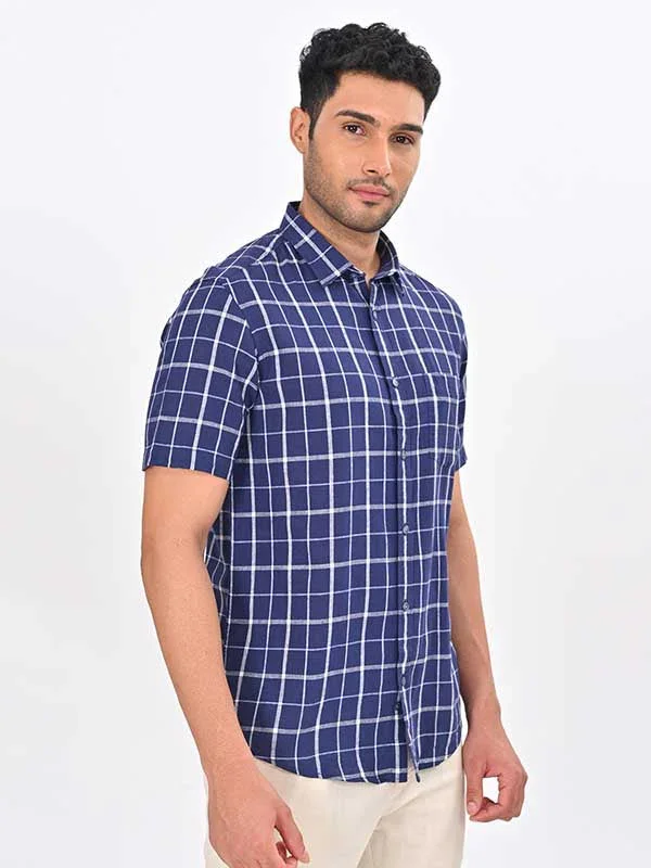Men's Check Half Sleeves Linen Blend Shirt - Image 4