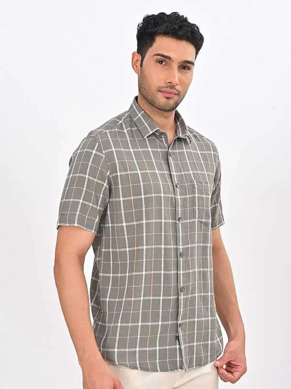 Men's Check Half Sleeves Linen Blend Shirt - Image 8