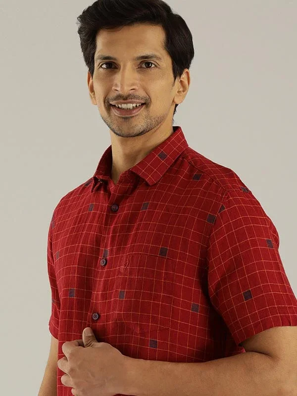 Men's Check Half Sleeves Linen Shirt