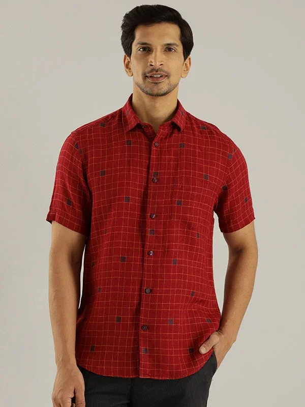 Men's Check Half Sleeves Linen Shirt - Image 2