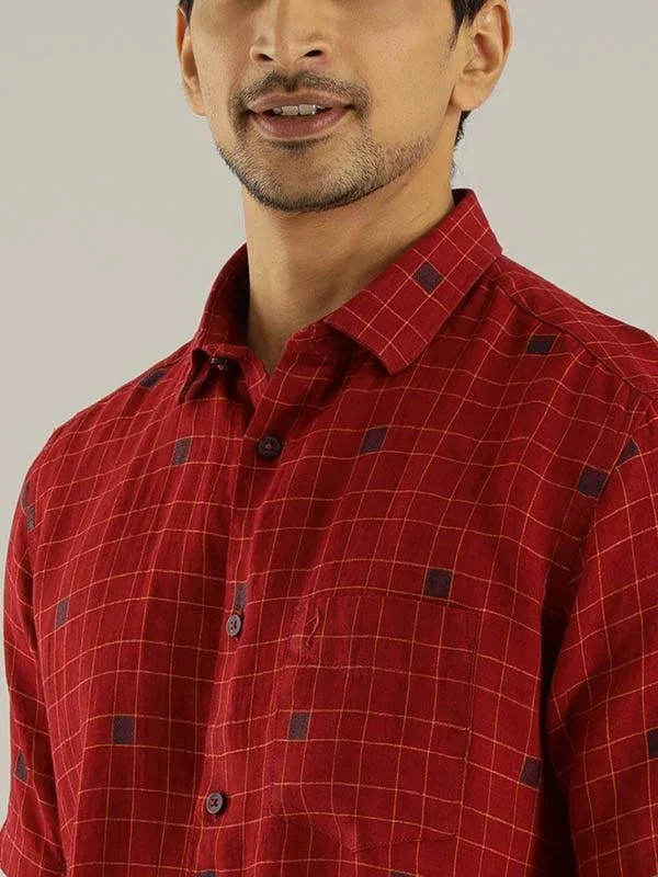Men's Check Half Sleeves Linen Shirt - Image 3