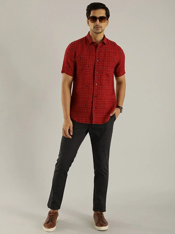 Men's Check Half Sleeves Linen Shirt - Image 4