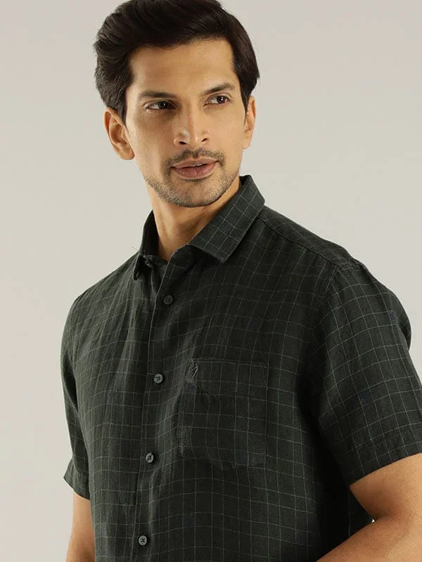 Men's Check Half Sleeves Linen Shirt - Image 5