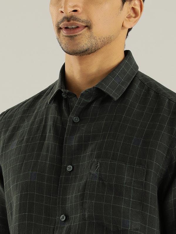 Men's Check Half Sleeves Linen Shirt - Image 7