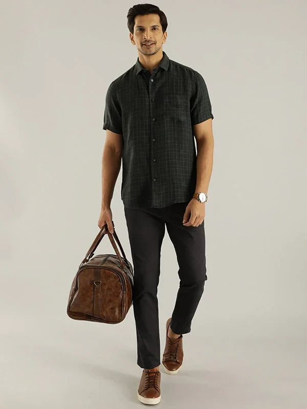 Men's Check Half Sleeves Linen Shirt - Image 8