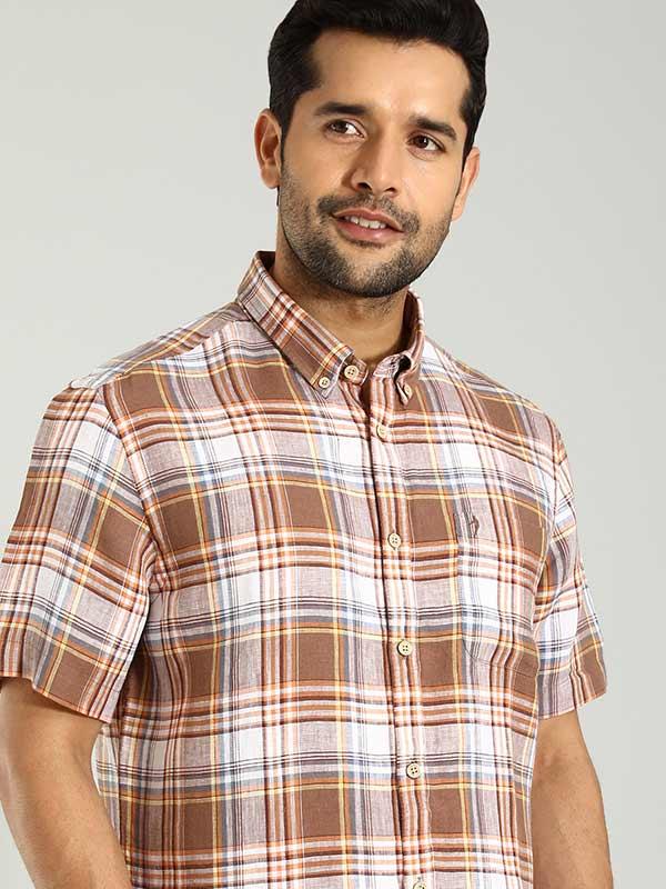 Men's Check Half Sleeves Linen Shirt - Image 2