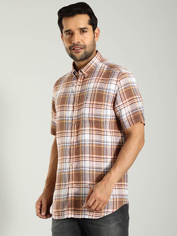 Men's Check Half Sleeves Linen Shirt - Image 3