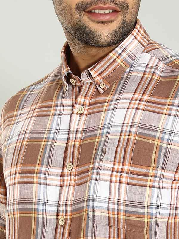Men's Check Half Sleeves Linen Shirt - Image 4