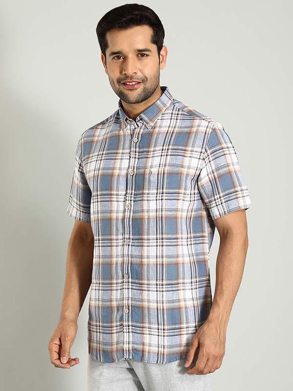 Men's Check Half Sleeves Linen Shirt - Image 7
