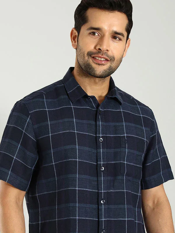 Men's Check Half Sleeves Linen Shirt - Image 2