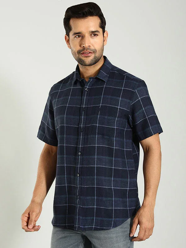 Men's Check Half Sleeves Linen Shirt - Image 3