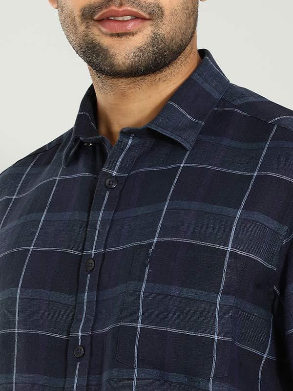 Men's Check Half Sleeves Linen Shirt - Image 4