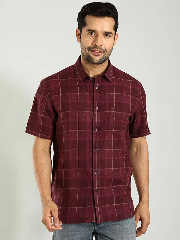 Men's Check Half Sleeves Linen Shirt - Image 5