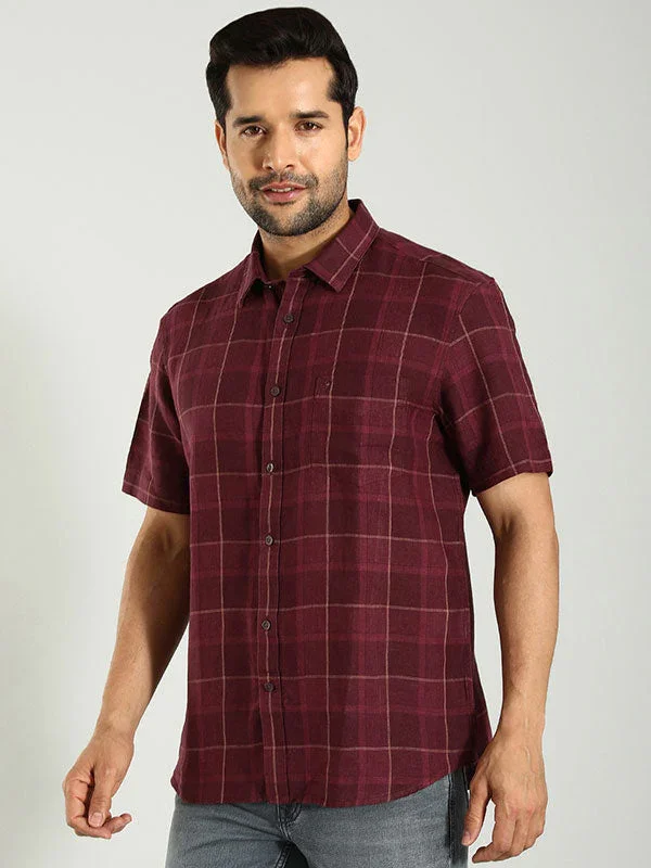 Men's Check Half Sleeves Linen Shirt - Image 7