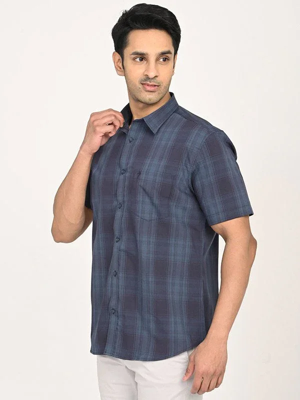 Men's Check Half Sleeves Polyester Blend Shirt - Image 7