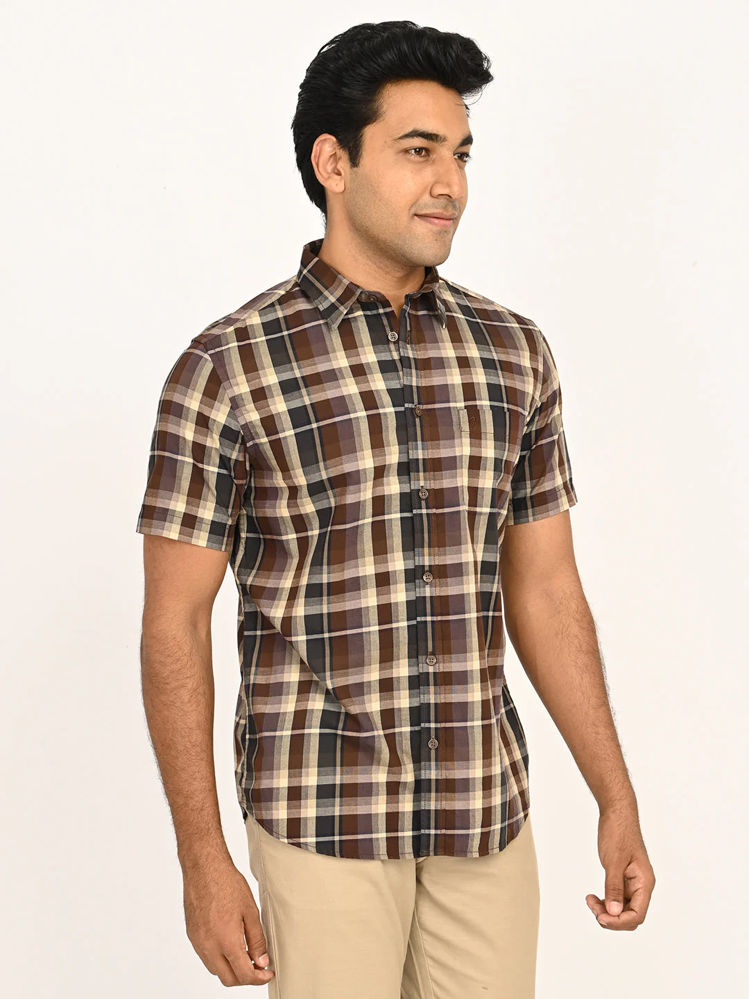 Men's Checks Half Sleeves Cotton Shirt - Image 3